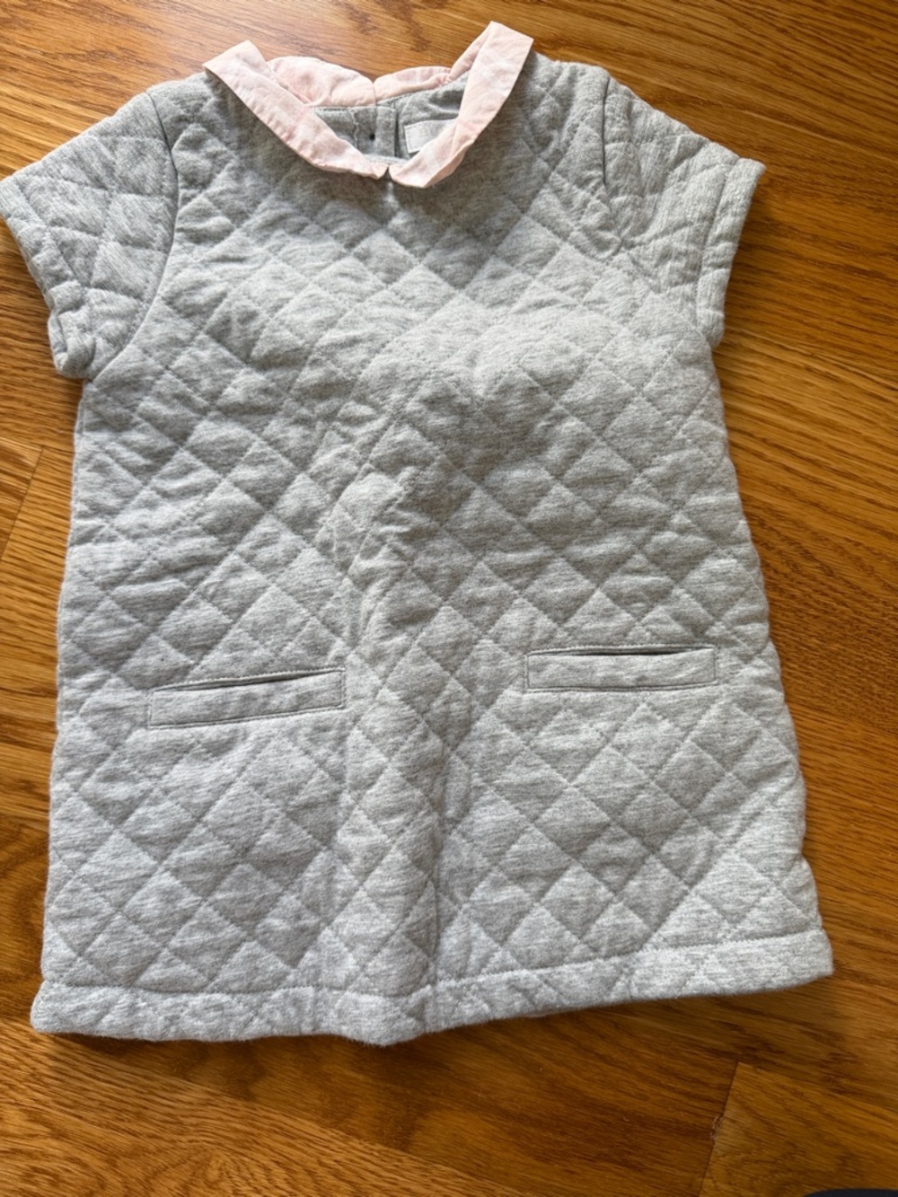 Burberry Quilted Light Gray Mini Dress with Pale Pink Collar
